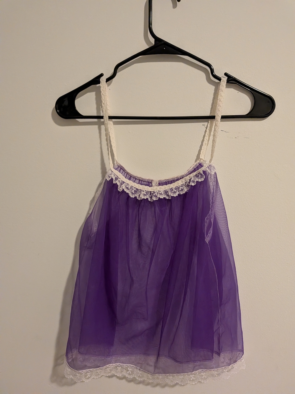 Vintage Purple Sheer Lace-Trim Chemise